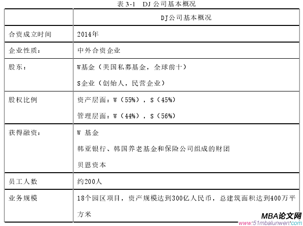 表 3-1   DJ 公司基本概况